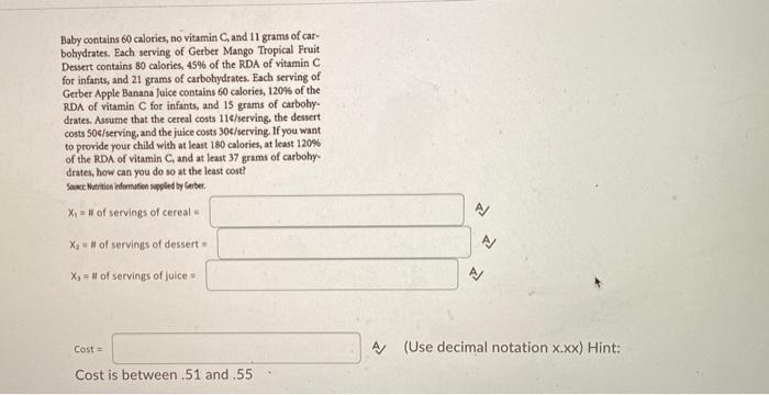 Baby contains 60 calories, no vitamin C and 11