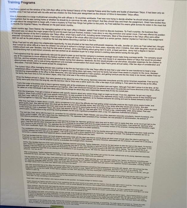 Training Programs Fred Baley gazed out the window