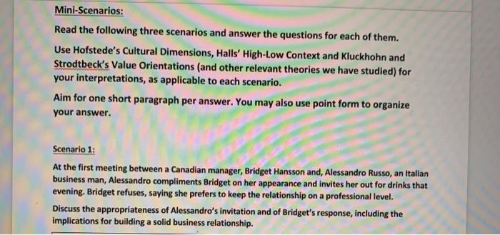 Mini-Scenarios: Read the following three