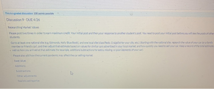 This is a graded discussion 100 points possible