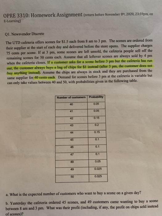 OPRE 3310: Homework Assignment (return before