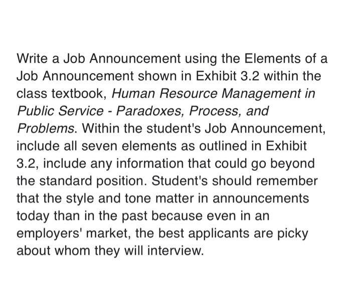 Write a Job Announcement using the Elements of a
