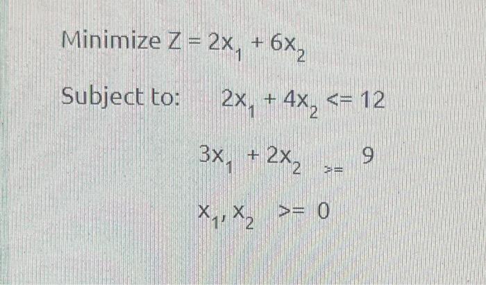 building the tables is needed Minimize Z = 2x,