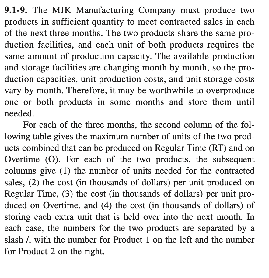 9.1-9. The MJK Manufacturing Company must produce