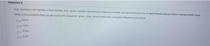 Questions Ar contains red marbles, bluemarties