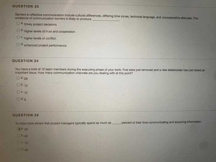 QUESTION 23 Barriers to effective communication