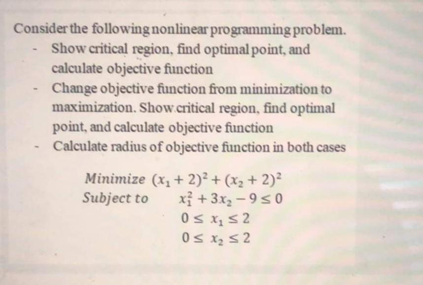 Consider the following nonlinear programming