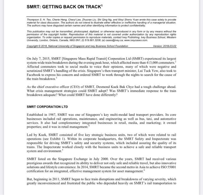 1. What SMRT did do wrong? Recourses and how they