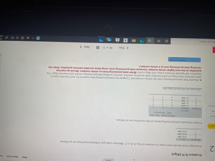 Help Sove SE Problem 5-11 (Algo) 12 Amanager must