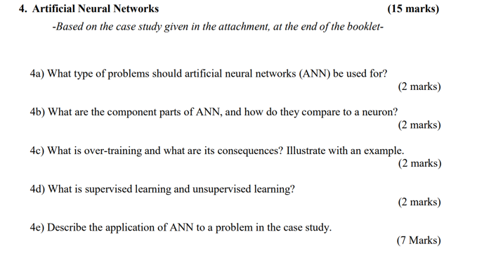 4. Artificial Neural Networks (15 marks) -Based