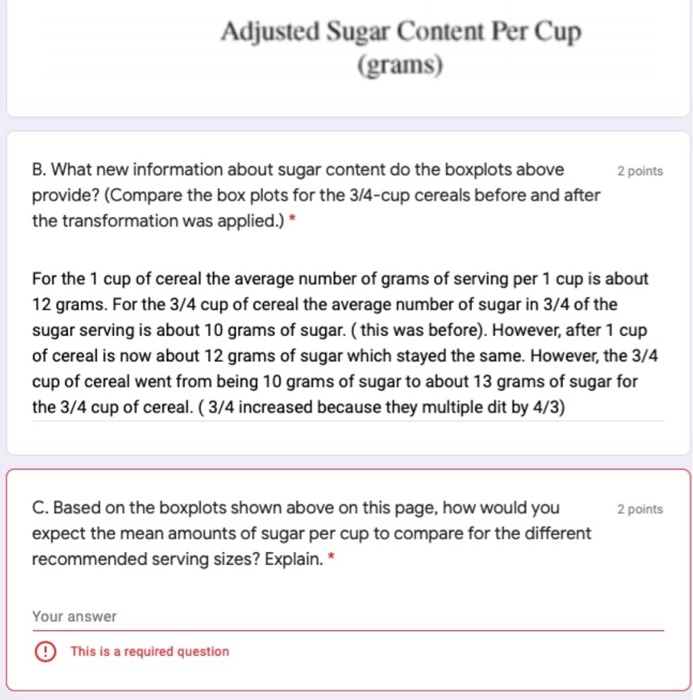 Adjusted Sugar Content Per Cup (grams) 2 points