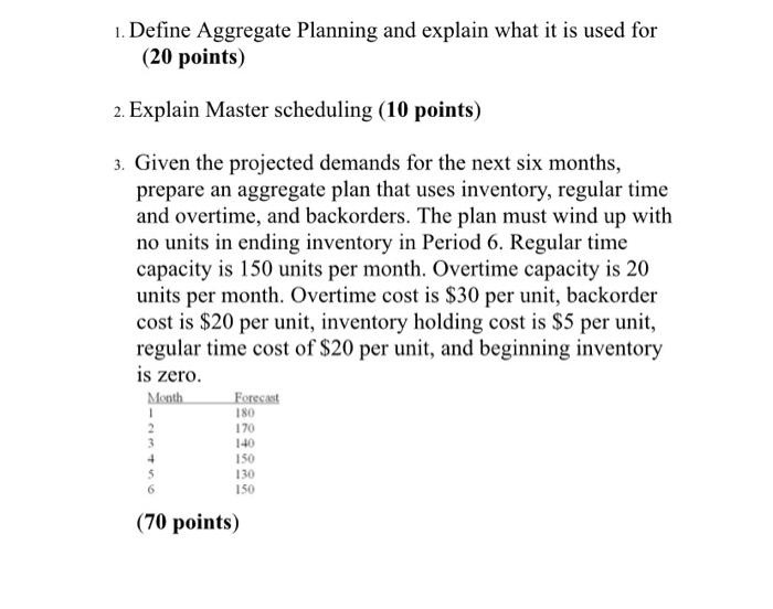1. Define Aggregate Planning and explain what it