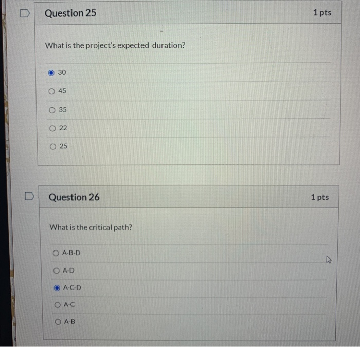 Question 24 1 pts Use the project, answer
