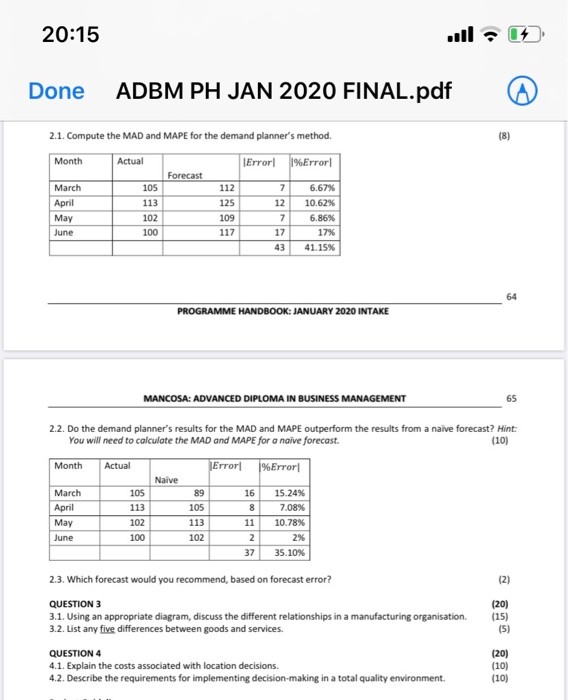 Do the demand planners results for the MAD and