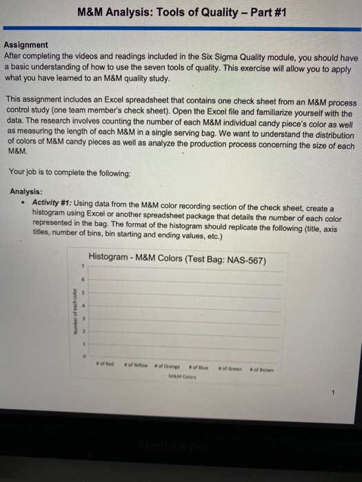 Part 1. Please help! M&M Analysis: Tools of