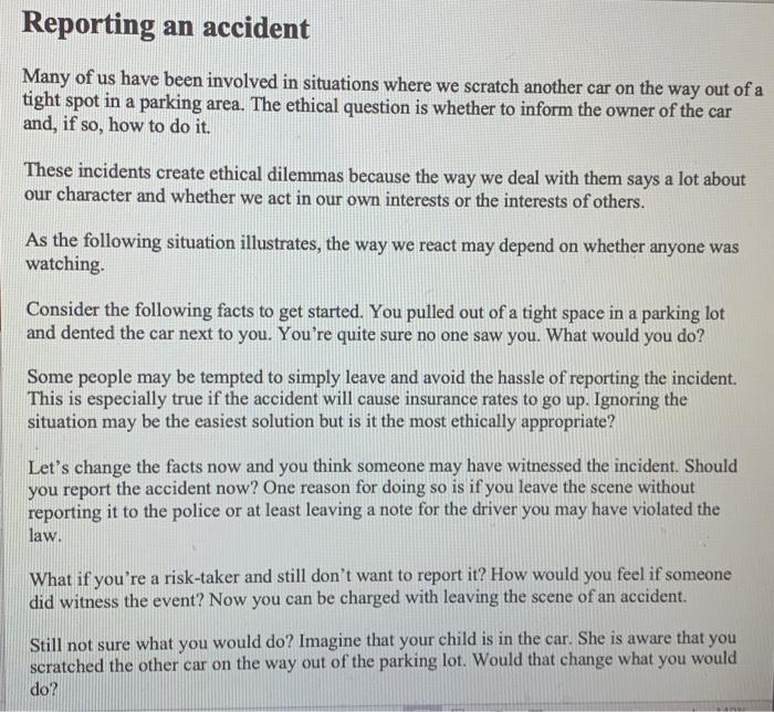 Reporting an accident Many of us have been