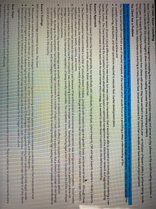 THE CASE: Kaizer Consulting Kaizer Consulting is