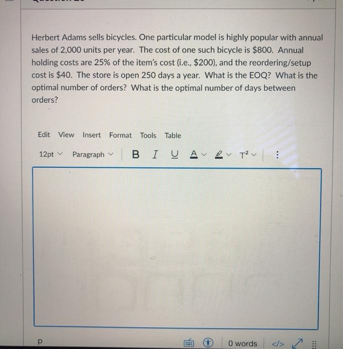 Herbert Adams sells bicycles. One particular