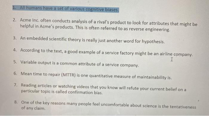 those are true or false 1. All humans have a set