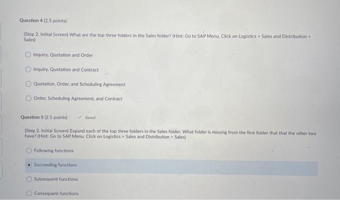 SAP Navigation Question 4 (2.5 points) (Step 2.