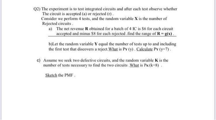Q2) The experiment is to test integrated circuits