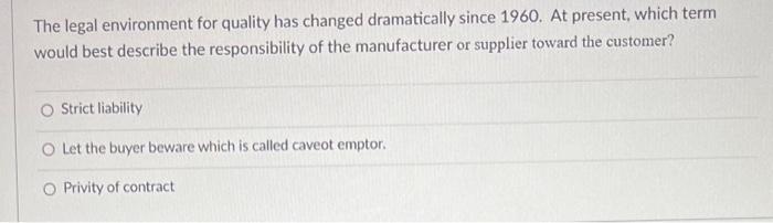 The legal environment for quality has changed