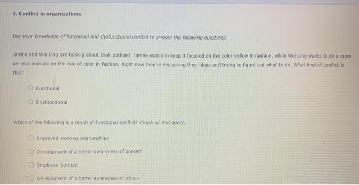 1. Conflict in organizations Use your knowledge