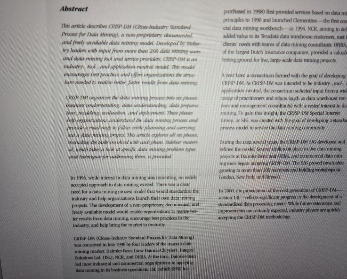 Abstract This article describes CRISP-DM