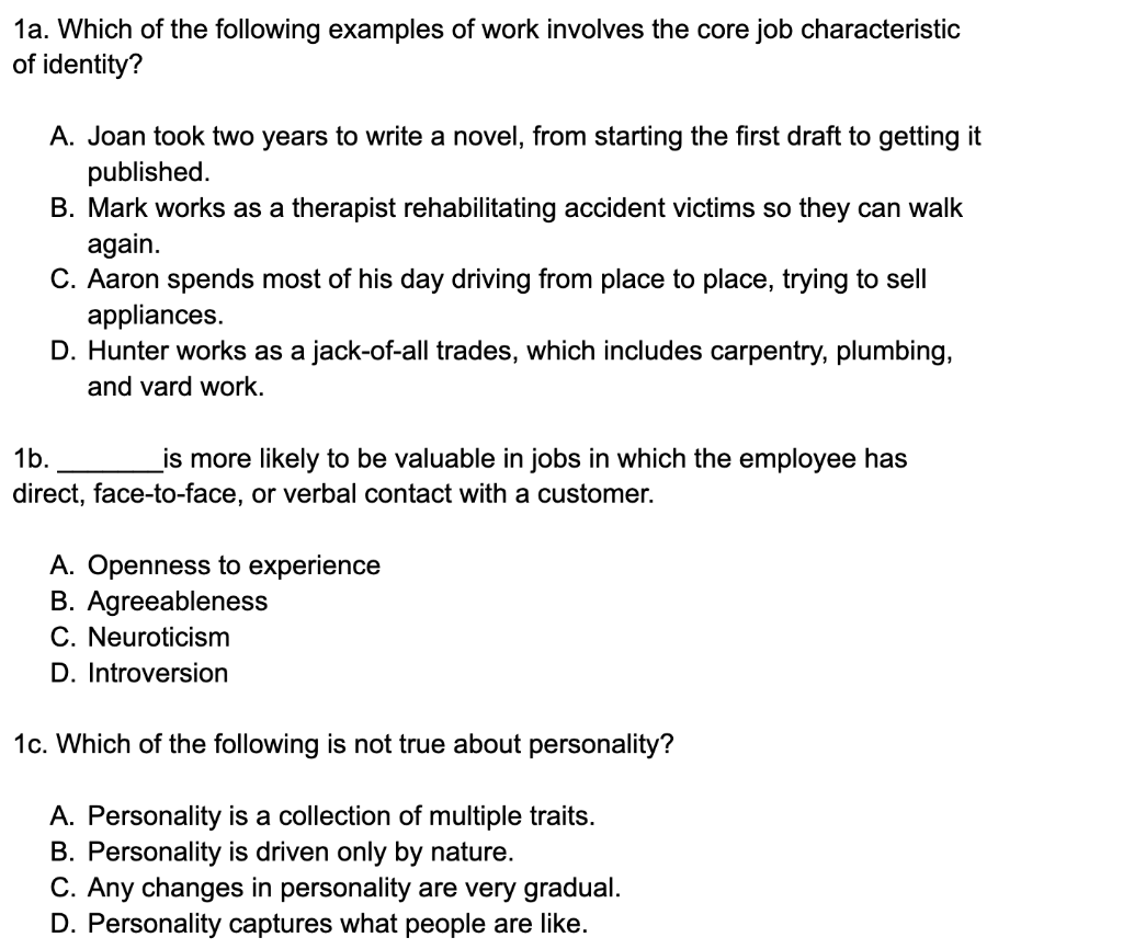 help asap 1a. Which of the following examples of