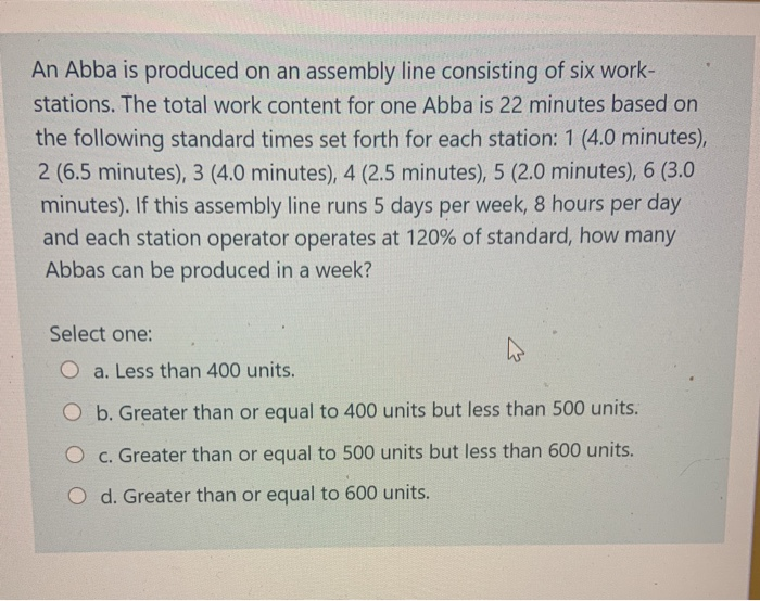 An Abba is produced on an assembly line
