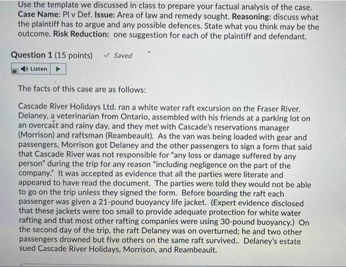 Factual Analysis Format Case Name: (1 mark) In