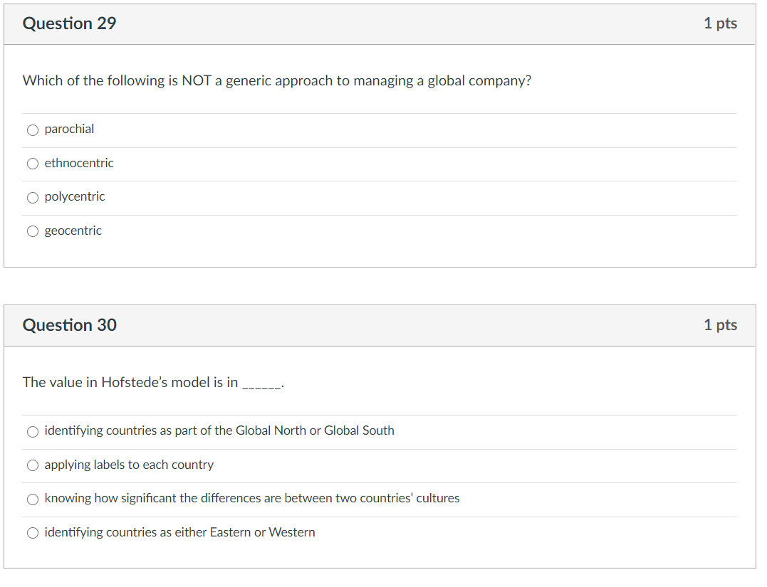 Question 29 1 pts Which of the following is NOT a