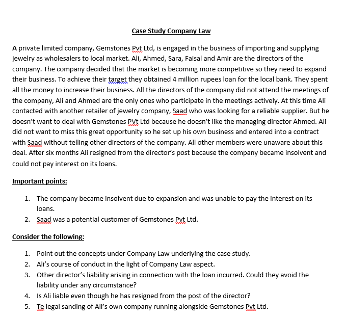 Case Study Company Law A private limited company,