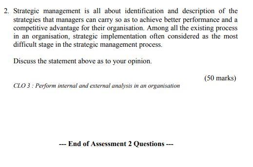 Strategic Management **Answer in paragraph,
