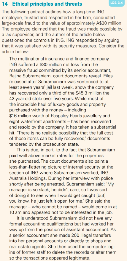 14 Ethical principles and threats LO2, 3,4 The