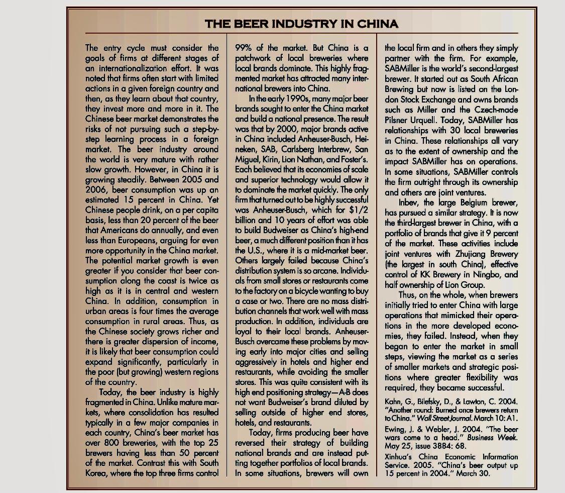THE BEER INDUSTRY IN CHINA The entry cycle must