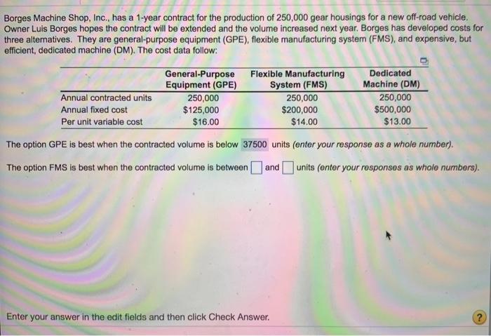 Borges Machine Shop, Inc., has a 1-year contract