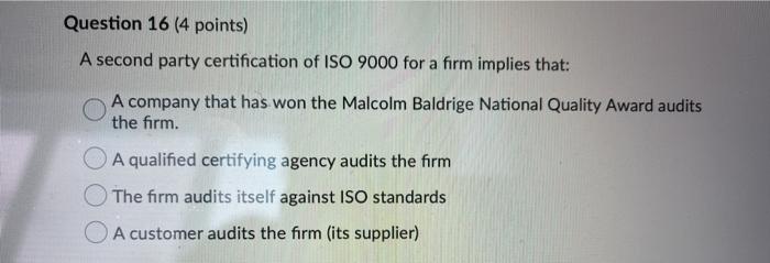 Question 16 (4 points) A second party