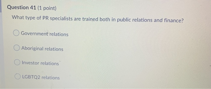 Question 42 (1 point) What PR specialists are