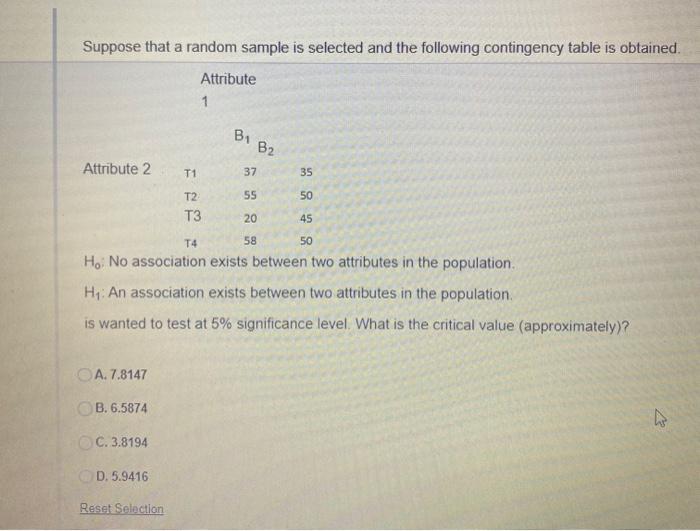 Suppose that a random sample is selected and the
