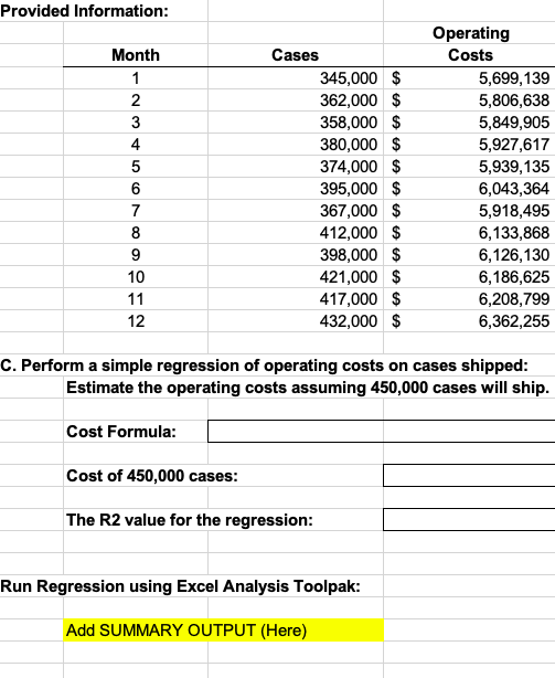 Provided Information: Month Cases 345,000 $