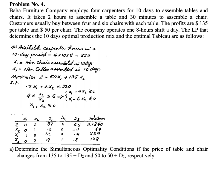 Problem No. 4. Baba Furniture Company employs