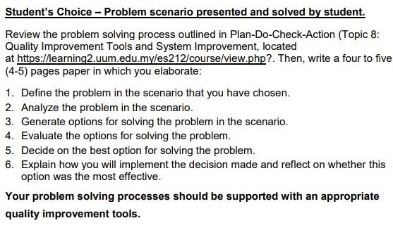 Student's Choice - Problem scenario presented and