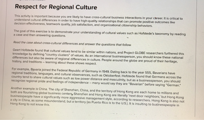 Respect for Regional Culture This activity is