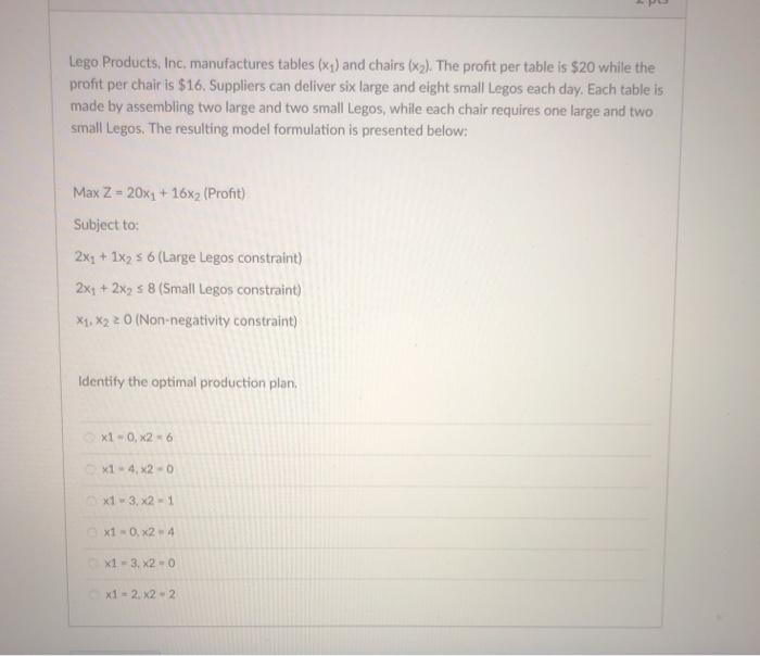 Question 3 2 pts Lego Products, Inc, manufactures