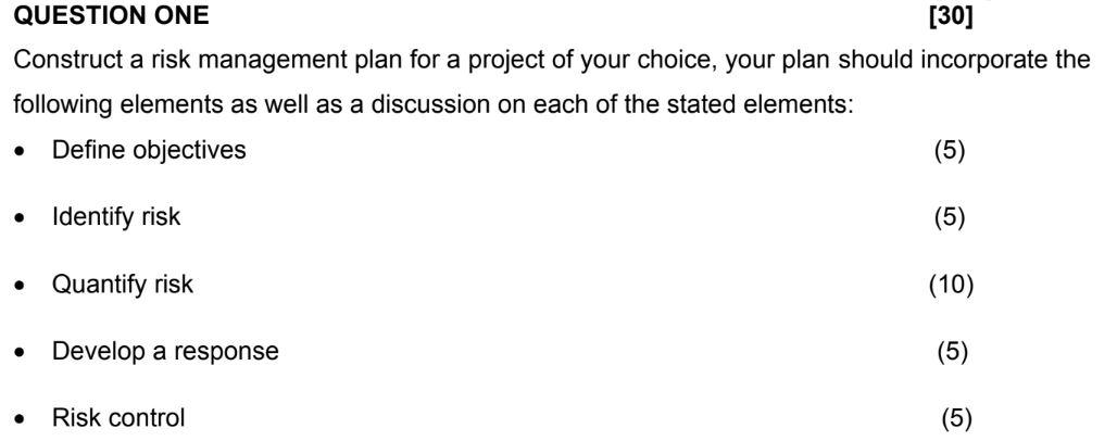 Construct a risk management plan for a project of