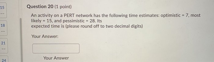 Question 20 (1 point) An activity on a PERT