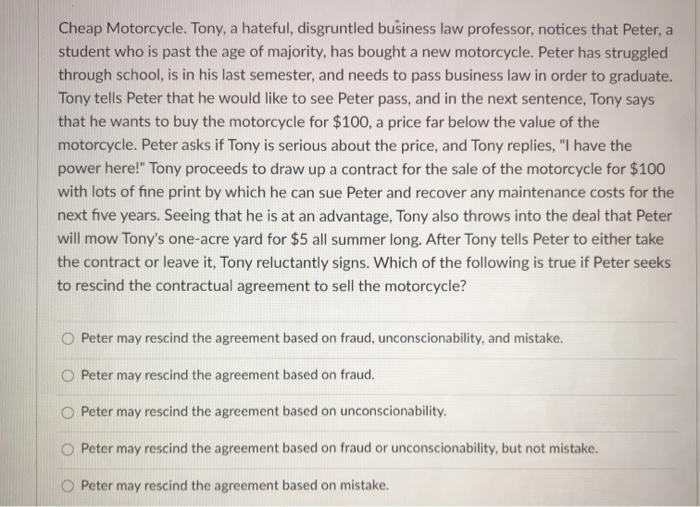 bus law Cheap Motorcycle. Tony, a hateful,