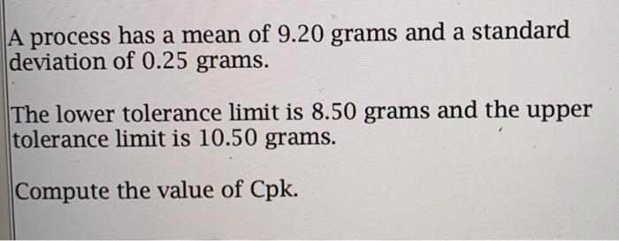 A process has a mean of 9.20 grams and a standard