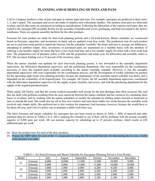 PLANNING AND SCHEDULING OF POTS AND PANS CorCor